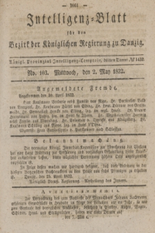 Intelligenz-Blatt für den Bezirk der Königlichen Regierung zu Danzig. 1832, No. 103 (2 Mai) + dod.
