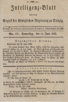 Intelligenz-Blatt für den Bezirk der Königlichen Regierung zu Danzig. 1832, Nro. 137 (14 Juni)