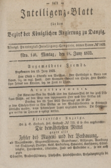 Intelligenz-Blatt für den Bezirk der Königlichen Regierung zu Danzig. 1832, Nro. 140 (18 Juni) + dod.