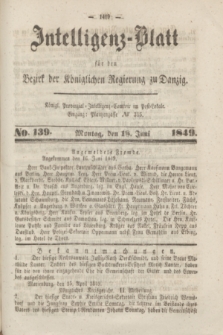 Intelligenz-Blatt für den Bezirk der Königlichen Regierung zu Danzig. 1849, No. 139 (18 Juni)