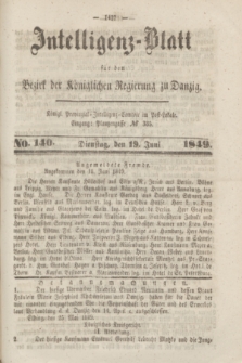 Intelligenz-Blatt für den Bezirk der Königlichen Regierung zu Danzig. 1849, No. 140 (19 Juni)