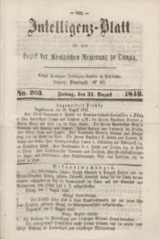 Intelligenz-Blatt für den Bezirk der Königlichen Regierung zu Danzig. 1849, No. 203 (31 August)