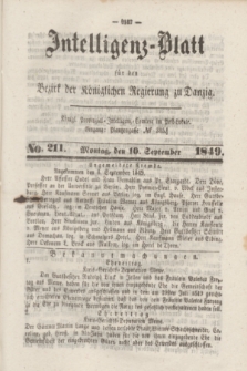 Intelligenz-Blatt für den Bezirk der Königlichen Regierung zu Danzig. 1849, No. 211 (10 September) + dod.