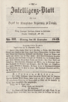 Intelligenz-Blatt für den Bezirk der Königlichen Regierung zu Danzig. 1849, No. 217 (17 September)