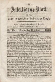 Intelligenz-Blatt für den Bezirk der Königlichen Regierung zu Danzig. 1848, No. 43 (21 Februar)