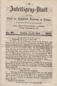 Intelligenz-Blatt für den Bezirk der Königlichen Regierung zu Danzig. 1848, No. 92 (18 April) + dod.