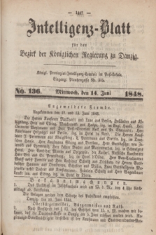 Intelligenz-Blatt für den Bezirk der Königlichen Regierung zu Danzig. 1848, No. 136 (14 Juni) + dod.