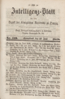 Intelligenz-Blatt für den Bezirk der Königlichen Regierung zu Danzig. 1848, No. 139 (17 Juni) + dod.
