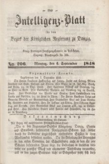 Intelligenz-Blatt für den Bezirk der Königlichen Regierung zu Danzig. 1848, No. 206 (4 September) + dod.