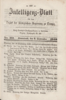 Intelligenz-Blatt für den Bezirk der Königlichen Regierung zu Danzig. 1848, No. 211 (9 September) + dod.