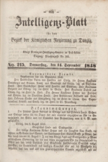 Intelligenz-Blatt für den Bezirk der Königlichen Regierung zu Danzig. 1848, No. 215 (14 September)