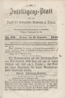 Intelligenz-Blatt für den Bezirk der Königlichen Regierung zu Danzig. 1848, No. 216 (15 September) + dod.