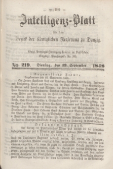 Intelligenz-Blatt für den Bezirk der Königlichen Regierung zu Danzig. 1848, No. 219 (19 September)