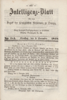 Intelligenz-Blatt für den Bezirk der Königlichen Regierung zu Danzig. 1848, No. 285 (5 December) + dod.