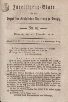 Intelligenz-Blatt für den Bezirk der Königlichen Regierung zu Danzig. 1819, No. 92 (17 November) + dod.