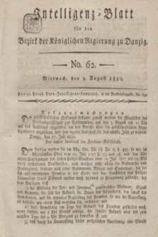 Intelligenz-Blatt für den Bezirk der Königlichen Regierung zu Danzig. 1820, No. 62 (2 August) + dod.