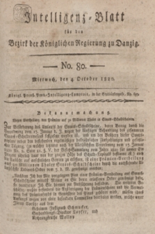 Intelligenz-Blatt für den Bezirk der Königlichen Regierung zu Danzig. 1820, No. 80 (4 October) + dod.