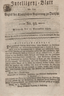 Intelligenz-Blatt für den Bezirk der Königlichen Regierung zu Danzig. 1820, No. 92 (15 November) + dod.