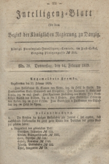 Intelligenz-Blatt für den Bezirk der Königlichen Regierung zu Danzig. 1839, No. 38 (14 Februar)