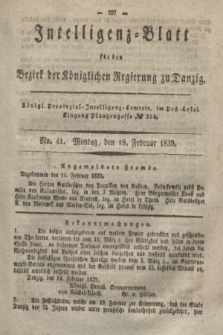 Intelligenz-Blatt für den Bezirk der Königlichen Regierung zu Danzig. 1839, No. 41 (18 Februar)