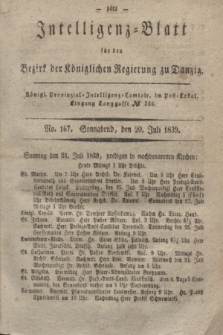 Intelligenz-Blatt für den Bezirk der Königlichen Regierung zu Danzig. 1839, No. 167 (20 Juli) + dod.