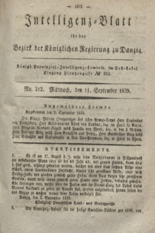 Intelligenz-Blatt für den Bezirk der Königlichen Regierung zu Danzig. 1839, No. 212 (11 September)