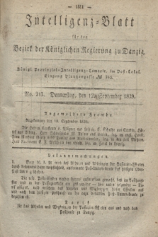 Intelligenz-Blatt für den Bezirk der Königlichen Regierung zu Danzig. 1839, No. 213 (12 September) + dod.
