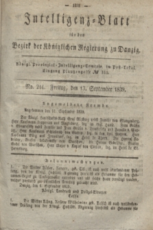 Intelligenz-Blatt für den Bezirk der Königlichen Regierung zu Danzig. 1839, No. 214 (13 September) + dod.