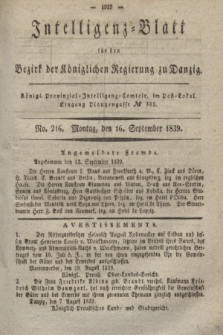 Intelligenz-Blatt für den Bezirk der Königlichen Regierung zu Danzig. 1839, No. 216 (16 September)