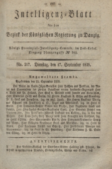 Intelligenz-Blatt für den Bezirk der Königlichen Regierung zu Danzig. 1839, No. 217 (17 September)