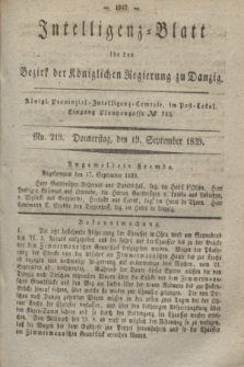 Intelligenz-Blatt für den Bezirk der Königlichen Regierung zu Danzig. 1839, No. 219 (19 September)