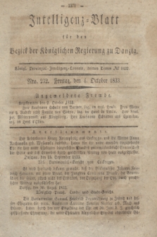Intelligenz-Blatt für den Bezirk der Königlichen Regierung zu Danzig. 1833, Nro. 232 (4 October) + dod.