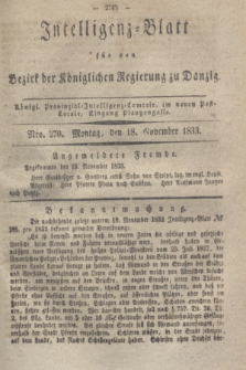 Intelligenz-Blatt für den Bezirk der Königlichen Regierung zu Danzig. 1833, Nro. 270 (18 November) + dod.
