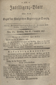 Intelligenz-Blatt für den Bezirk der Königlichen Regierung zu Danzig. 1833, Nro. 271 (19 November)