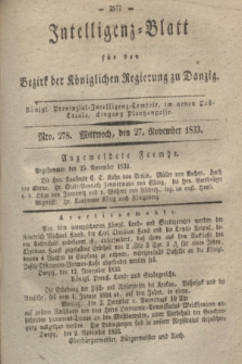 Intelligenz-Blatt für den Bezirk der Königlichen Regierung zu Danzig. 1833, Nro. 278 (27 November)