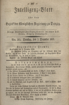 Intelligenz-Blatt für den Bezirk der Königlichen Regierung zu Danzig. 1833, Nro. 283 (3 December)