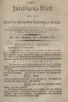 Intelligenz-Blatt für den Bezirk der Königlichen Regierung zu Danzig. 1833, Nro. 284 (4 December)