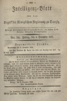 Intelligenz-Blatt für den Bezirk der Königlichen Regierung zu Danzig. 1833, Nro. 286 (6 December)