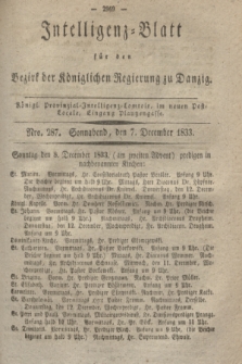 Intelligenz-Blatt für den Bezirk der Königlichen Regierung zu Danzig. 1833, Nro. 287 (7 December) + dod.