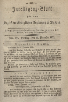 Intelligenz-Blatt für den Bezirk der Königlichen Regierung zu Danzig. 1833, Nro. 289 (10 December)