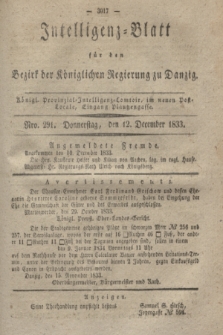 Intelligenz-Blatt für den Bezirk der Königlichen Regierung zu Danzig. 1833, Nro. 291 (12 December)
