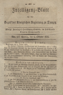 Intelligenz-Blatt für den Bezirk der Königlichen Regierung zu Danzig. 1834, Nro. 233 (6 Oktober) + dod.