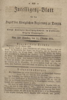 Intelligenz-Blatt für den Bezirk der Königlichen Regierung zu Danzig. 1834, Nro. 240 (14 Oktober) + dod.