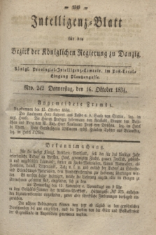 Intelligenz-Blatt für den Bezirk der Königlichen Regierung zu Danzig. 1834, Nro. 242 (16 Oktober)