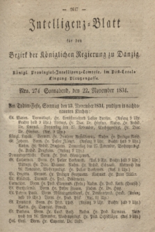 Intelligenz-Blatt für den Bezirk der Königlichen Regierung zu Danzig. 1834, Nro. 274 (22 November) + dod.