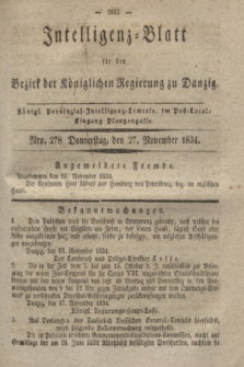 Intelligenz-Blatt für den Bezirk der Königlichen Regierung zu Danzig. 1834, Nro. 278 (27 November)