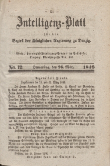 Intelligenz-Blatt für den Bezirk der Königlichen Regierung zu Danzig. 1846, No. 72 (26 März) + dod.