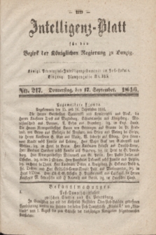 Intelligenz-Blatt für den Bezirk der Königlichen Regierung zu Danzig. 1846, No. 217 (17 September) + dod.