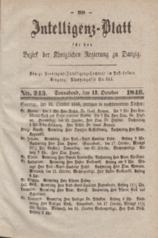 Intelligenz-Blatt für den Bezirk der Königlichen Regierung zu Danzig. 1846, No. 243 (17 October) + dod.