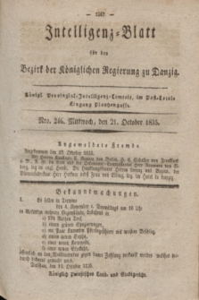 Intelligenz-Blatt für den Bezirk der Königlichen Regierung zu Danzig. 1835, Nro. 246 (21 October) + dod.